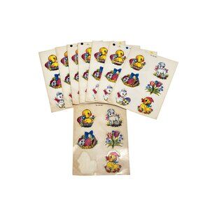 Vintage Dennison Easter Stickers Bunny Duck Lamb 8 Sheets Missing 1 Sticker